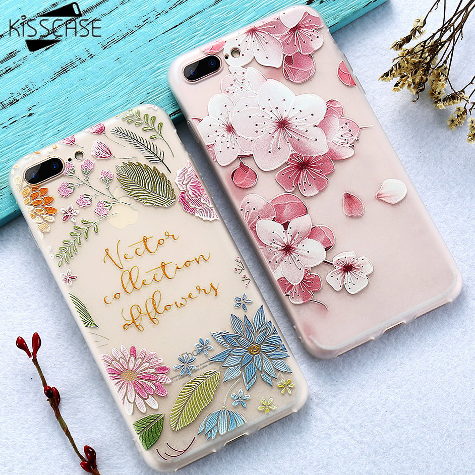 Flower Decorated KISSCASE Case For iPhone 5 up to iPhone X FREE+SHIPPING